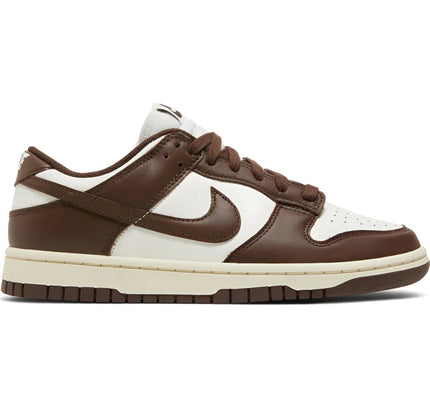 Nike women’s Dunk Low Cacao Wow features in brown and white colorway