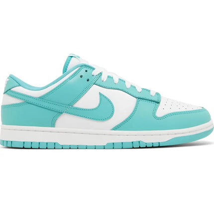 Nike Dunk Low Clear Jade sneaker features a smooth leather upper in turquoise and white