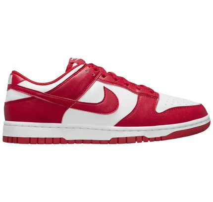 Red and white Nike Dunk Low sneakers from Nike Dunk Low Next Nature St. John’s for women