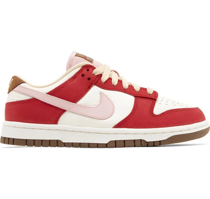 Nike womens Dunk Low Premium Bacon with red, white, and pink tumbled leather base