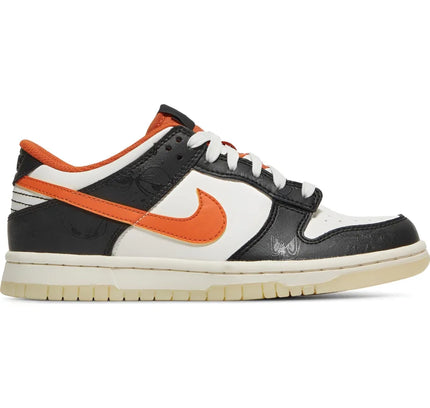 Nike Dunk Low PRM Halloween (2021) GS in white, black, and orange with cream sole