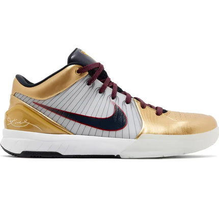 Gold and silver Nike Zoom Kobe Protro Gold Medal with burgundy laces and white sole