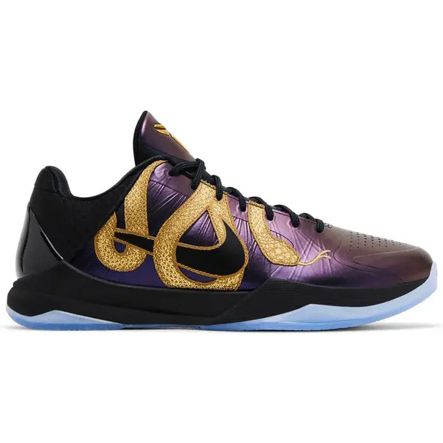 Purple and black Nike Kobe 5 Protro Year of the Mamba with gold snake design