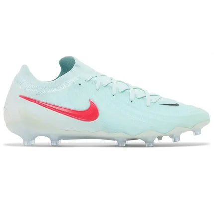 Light blue Nike soccer cleat with red swoosh from Nike Phantom GX 2 Elite Mad Energy Pack