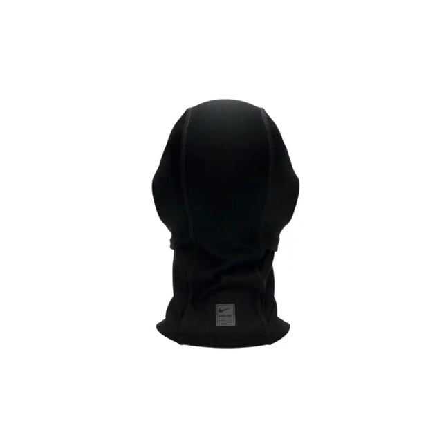 Black knit winter beanie with label tag, part of Nike Pro Hyperwarm collection