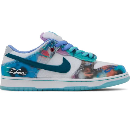 Nike SB Dunk Low Futura Laboratories in Bleached Aqua with turquoise and metallic accents