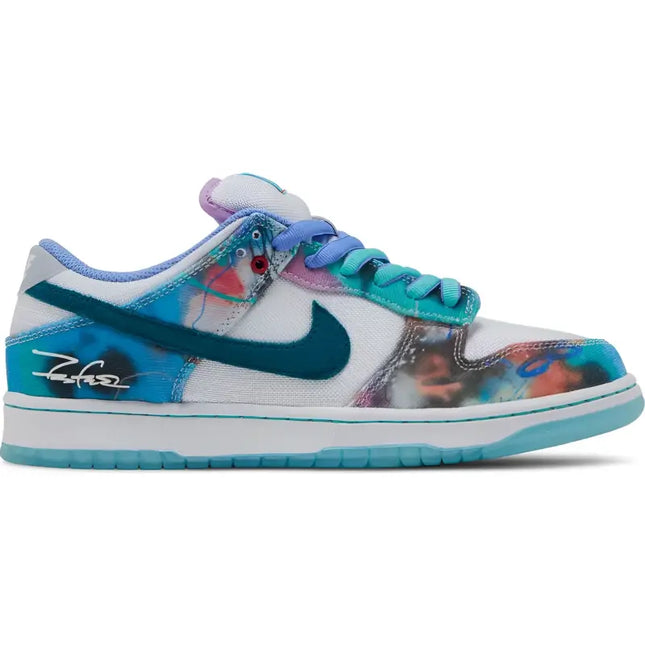 Nike SB Dunk Low Futura Laboratories in Bleached Aqua with turquoise and metallic accents