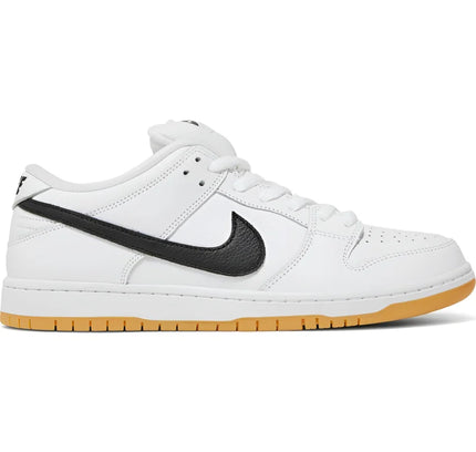 White Nike SB Dunk Low Pro with black swoosh and gum sole from the Gum Pack