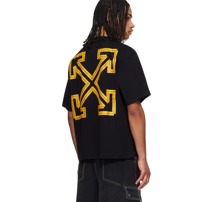 Off-White Black Tape Arrow T-Shirt with yellow arrow design for trendy streetwear fashion