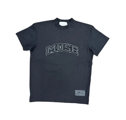 Black OG Patch T-Shirt featuring MUSE text, perfect to pair with Nike Dunk or Jordan 4