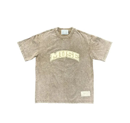 Faded brown OG Patch T-Shirt with MUSE text in light green for Nike Dunk fans