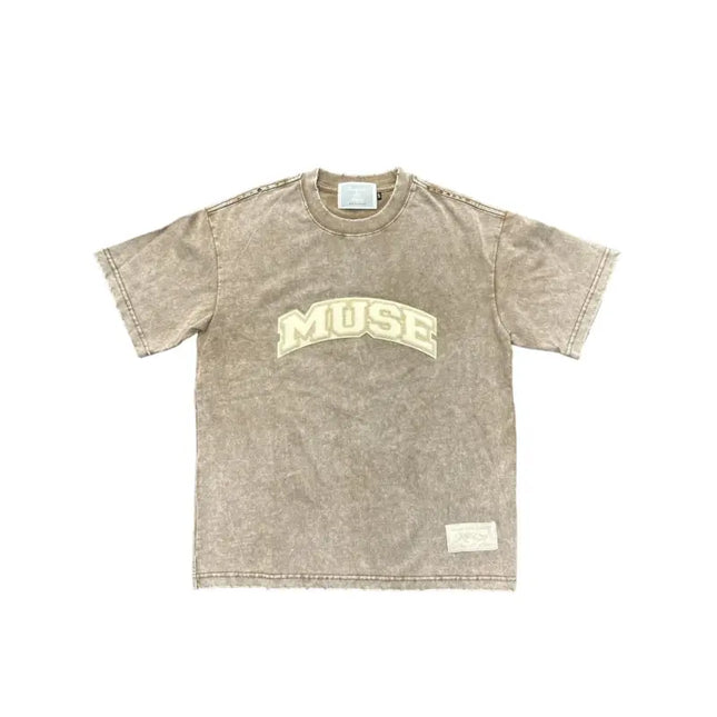 Faded brown OG Patch T-Shirt with MUSE text in light green for Nike Dunk fans