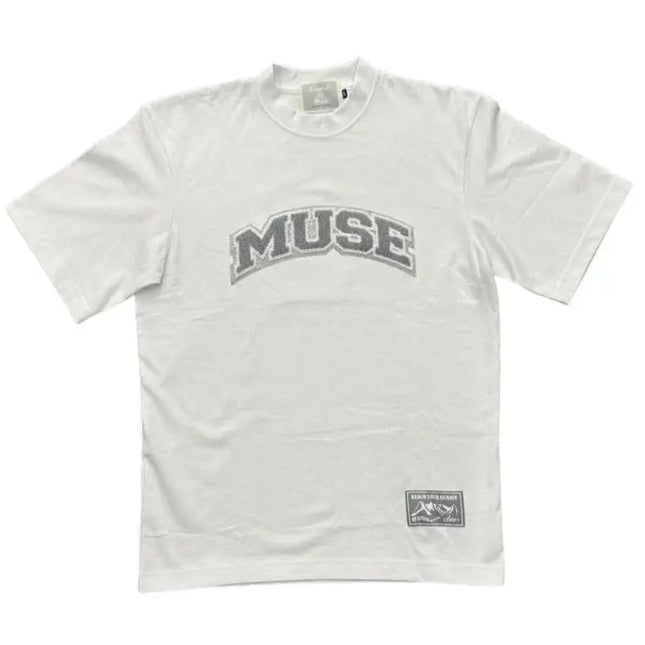 White MUSE t-shirt perfect for styling with Low Dunks Nike or Jordan 4 shoes