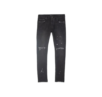 Distressed black denim jeans P001 Black Overspray perfect for pairing with Nike Dunk styles