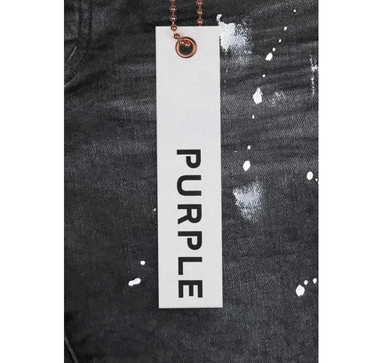 Jeans with a purple signature hang tag on P001 Black Resin Knee Slit product