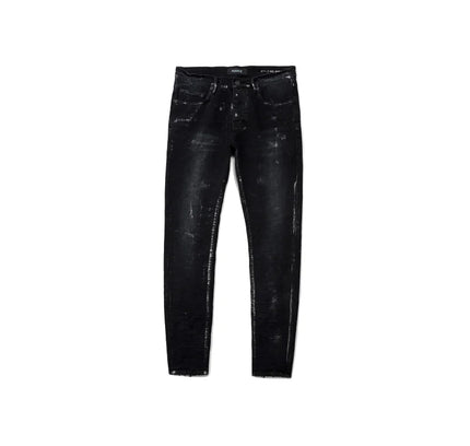 Black distressed denim jeans P001 Black Wash Metallic Silver perfect with Nike Dunk or Jordan 4