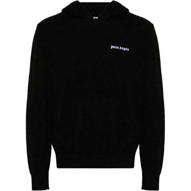 Black Palm Angels Classic Logo EMB Hoody with drawstring hood and ribbed cuffs, perfect for low dunks Nike or Jordan 4 styles