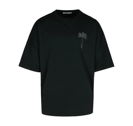 Black Cotton Crewneck T-shirt with Palm Tree Graphic from Palm Angels Palms Over collection