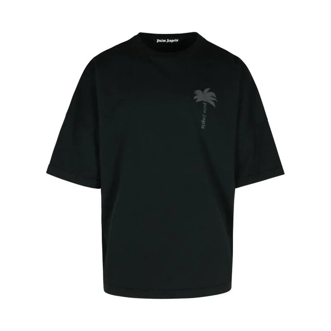 Black Cotton Crewneck T-shirt with Palm Tree Graphic from Palm Angels Palms Over collection
