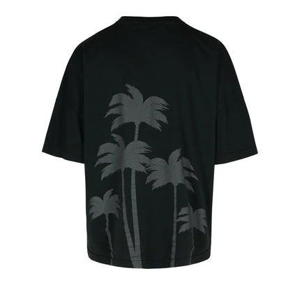 Black Palm Angels Palms Over T-shirt with gray palm tree graphic, perfect for Nike Dunk fans