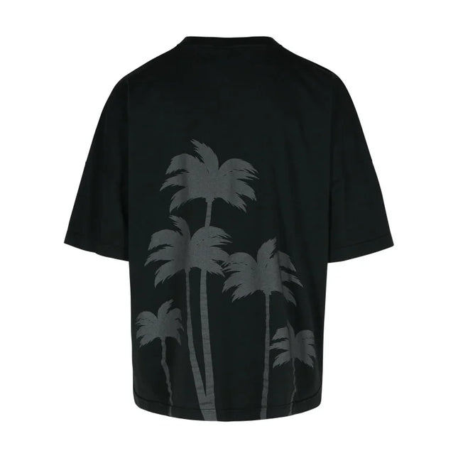Black Palm Angels Palms Over T-shirt with gray palm tree graphic, perfect for Nike Dunk fans