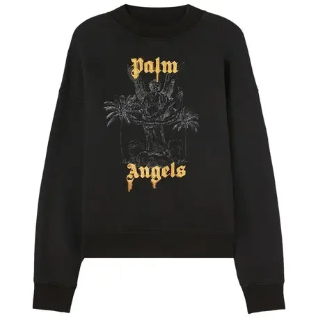 Black Palm Angels Palms Pencil Crew Sweatshirt with gothic graphic print, perfect with Nike Dunk or Jordan 4 sneakers
