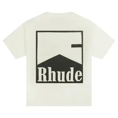 Vintage White Rhude Chevron Tee featuring black graphic design, perfect with Nike Dunk or Jordan 4 sneakers