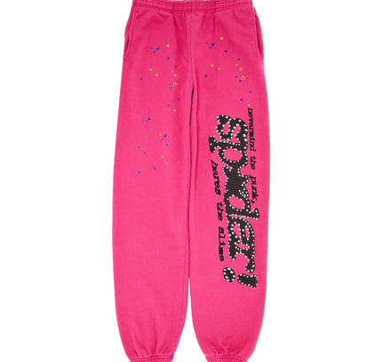Sp5der P*NK V2 Sweatpants in brushed cotton-poly blend with splatter paint design