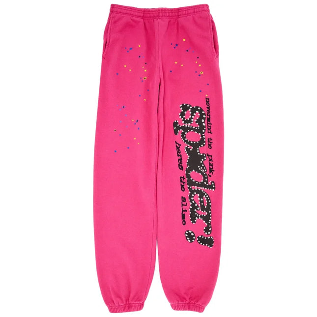 Sp5der P*NK V2 Sweatpants in brushed cotton-poly blend with splatter paint design