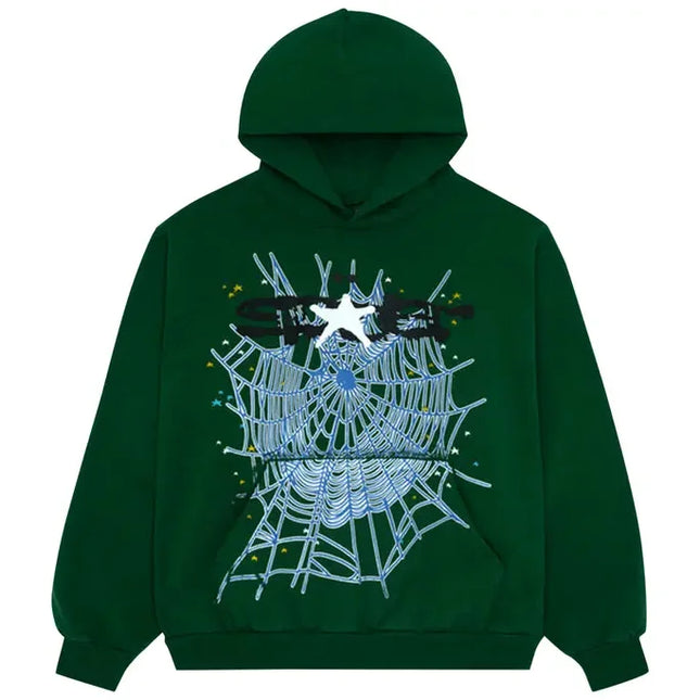 Green hoodie with spiderweb design for Nike Dunk, Jordan 4, or low Dunks Nike fans