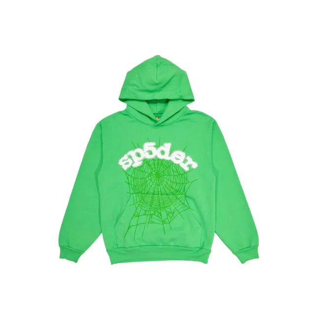 Sp5der Web Hoodie in Slime Green with Spiderweb Design for a stylish web hoodie look