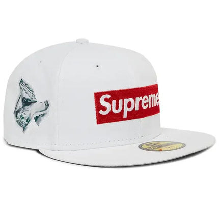 White Supreme baseball cap with Money Box Logo, part of the Supreme Money Box Logo collection