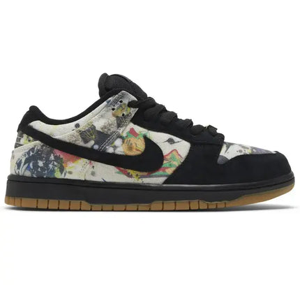 Nike Dunk Low sneaker featuring black suede and floral print from Supreme x Nike collaboration