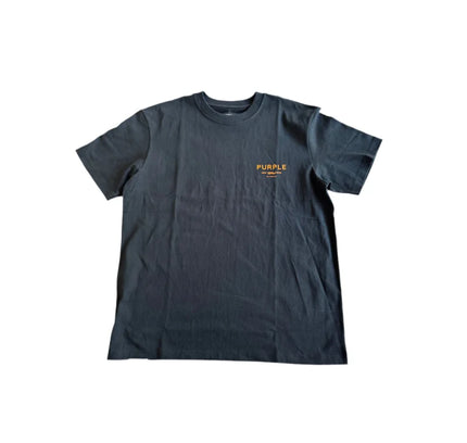 Dark blue short-sleeve T-shirt with purple logo, perfect for Nike Dunk and Jordan 4 fans