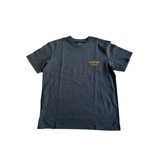 Dark blue short-sleeve T-shirt with purple logo, perfect for Nike Dunk and Jordan 4 fans