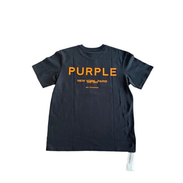 Black Trademark Tee Orange with PURPLE NEW YORK PARIS text, perfect with Nike Dunk or Jordan 4