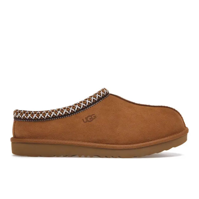 Brown UGG Tasman II Slipper Chestnut with decorative knit trim around the opening