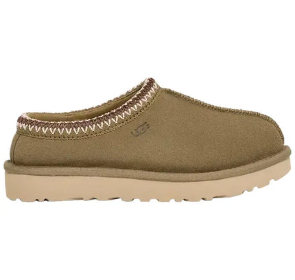 Tan suede UGG Tasman Slipper Antilope featuring contrast stitching and thick rubber sole