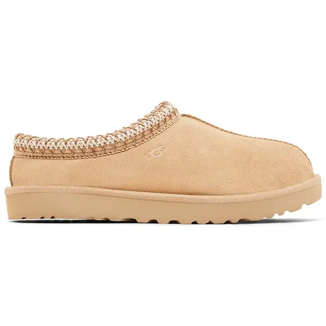 Tan UGG Tasman Slipper Driftwood featuring a knitted collar and durable rubber sole