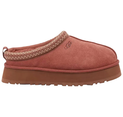 Reddish-brown UGG Tazz Slipper Red Jasper with braided collar and platform sole