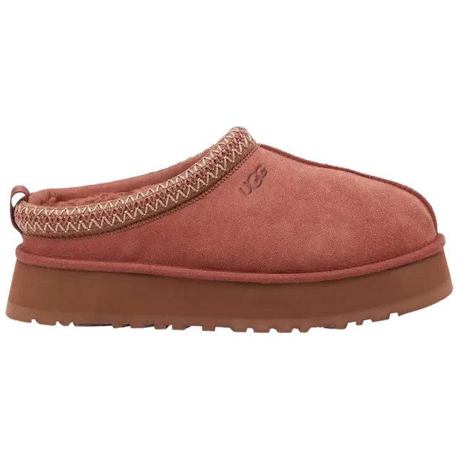 Reddish-brown UGG Tazz Slipper Red Jasper with braided collar and platform sole