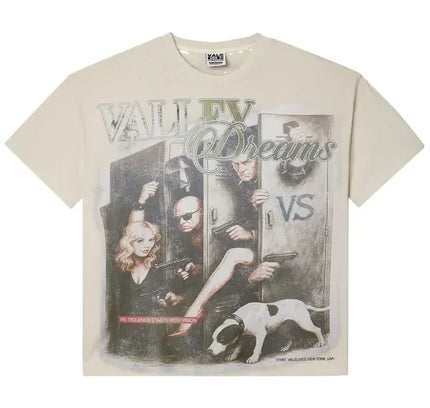 Cream-colored Vale Forever Locker Room Tee Stone with stylized graphic of people and dog